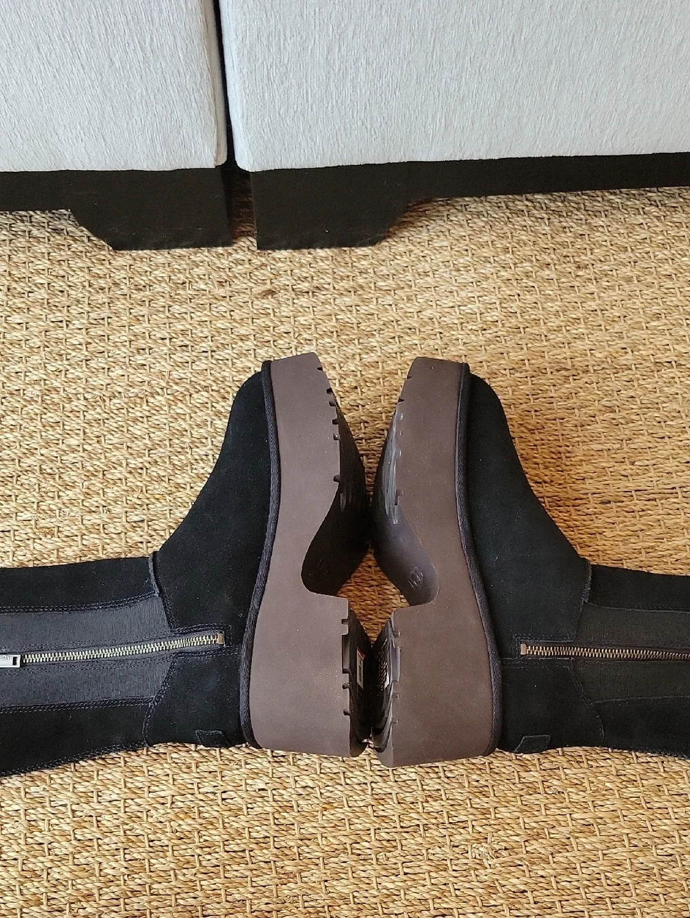 UGG Classic Twin Seam New heights Women's Boots Black suede with platform sole 8